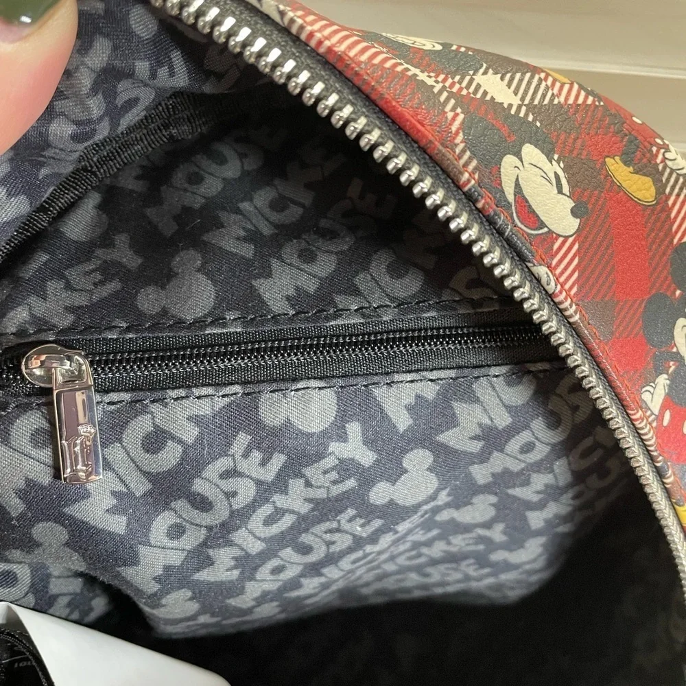 Loungefly Disney Mickey Mouse Red Plaid Backpack with front quilted pocket